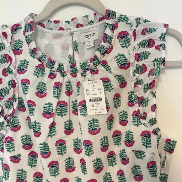 NWT J.Crew Mini Dress With Ruffle Sleeve White Floral Size 6 - Picture 3 of 8